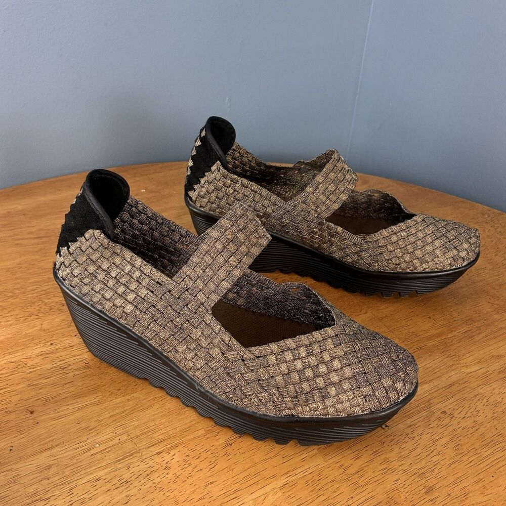 Bernie Mev Lulia Wedge Mary Jane Women’s Bronze Woven Shoes Size 41 US 10